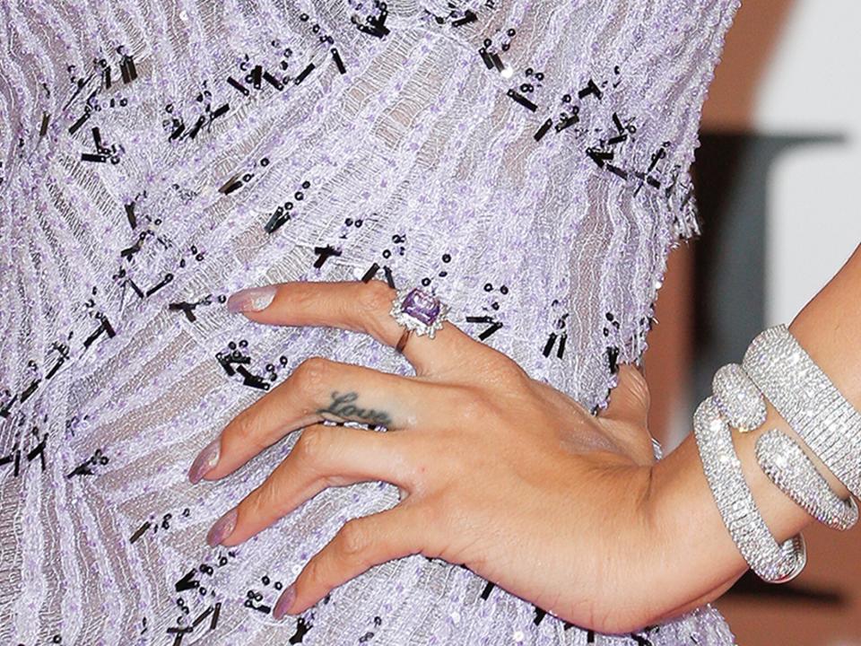 Rihanna (tattoo detail) attends the BRIT Awards 2016 at The O2 Arena on February 24, 2016 in London, England