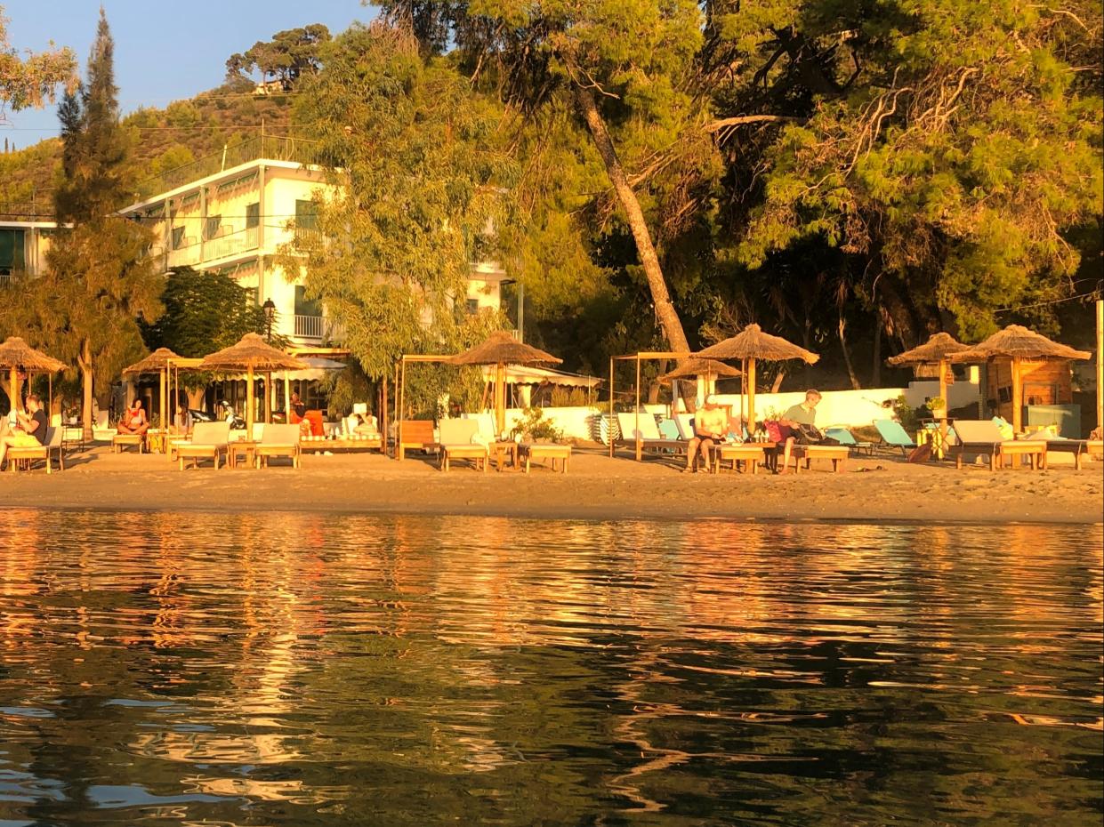 <p>Distant dream: a beach on the Greek island of Poros in late October 2020</p> (Simon Calder)