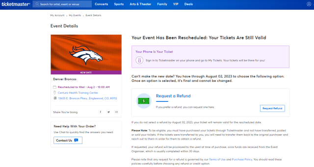 How to return tickets if you can't attend a Broncos training camp practice