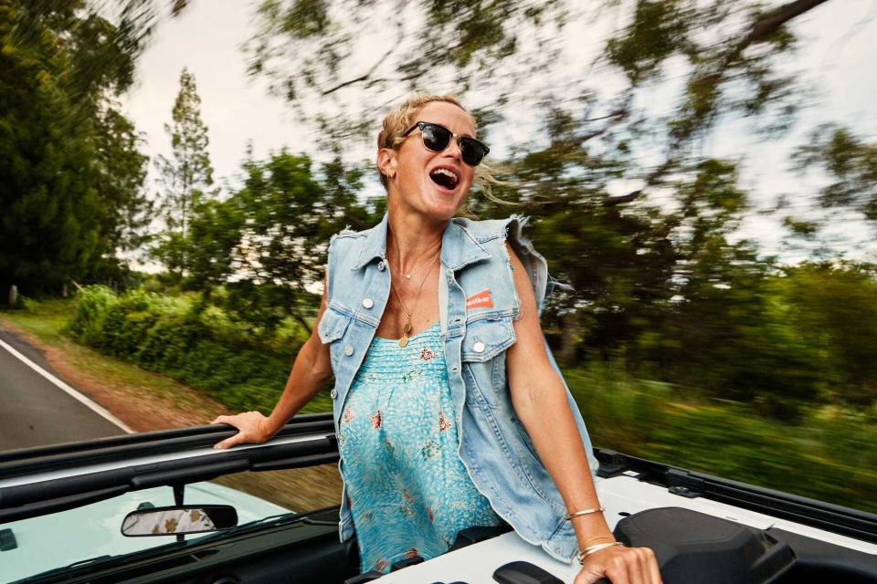 Carolyn Murphy in Hawaii, on water and in Mother Denim