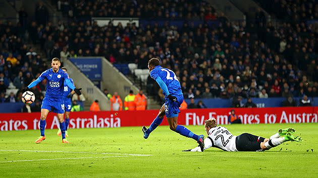 Gray sealed the win with a stunning third for Leicester. Pic: Getty