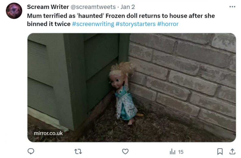 美國休士頓的一名媽媽發文說，自己家的艾莎娃娃鬧鬼，被丟掉了卻自己回家。（圖／翻攝自X）