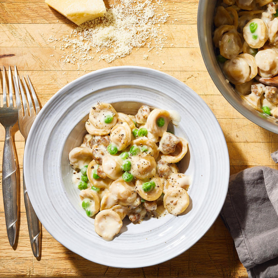 Creamy One-Pot Orecchiette with Sausage & Peas