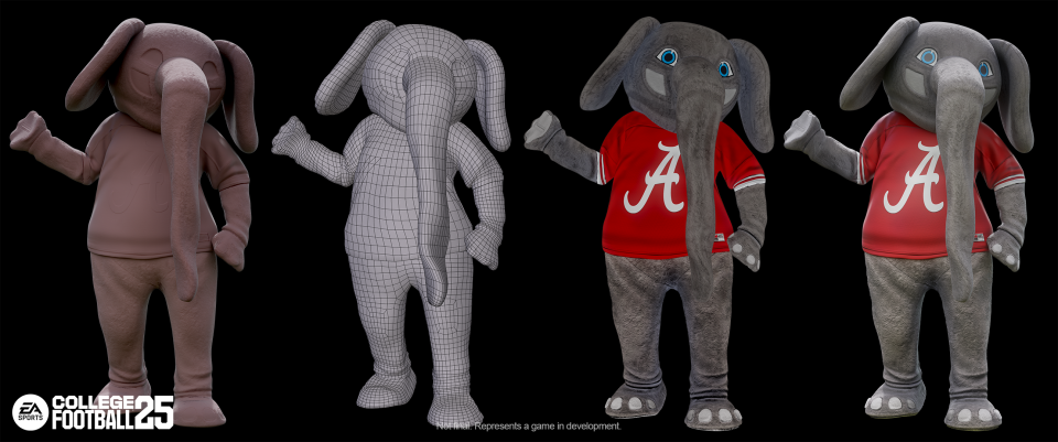 Rendering of Alabama mascot Big Al in the upcoming EA Sports College Football 25 video game.