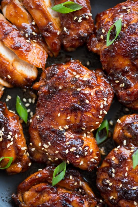 <p>The Flavours of Kitchen</p><p>Sticky Korean chicken made with gochujang, soy sauce-based marinade is bold in flavors and really easy to make. Chicken thighs coated in a sweet and spicy sauce and cooked until juicy.</p><p><strong>Get the recipe: <a href="https://theflavoursofkitchen.com/15-minutes-sticky-korean-chicken/" rel="nofollow noopener" target="_blank" data-ylk="slk:15-Minute Sticky Korean Chicken;elm:context_link;itc:0;sec:content-canvas" class="link rapid-noclick-resp">15-Minute Sticky Korean Chicken</a></strong></p>
