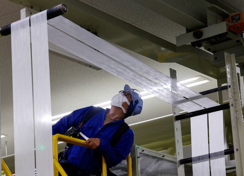 Adult diaper production line at a factory of Daio Paper Corporation's subsidiary Elleair in Fujinomiya