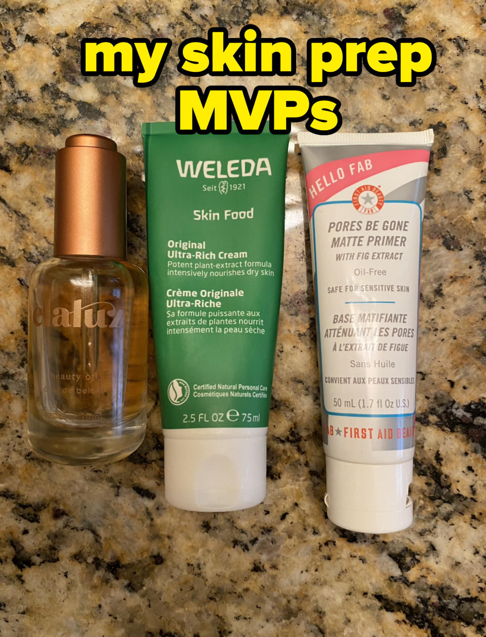 A picture of my three go-to skin prep products
