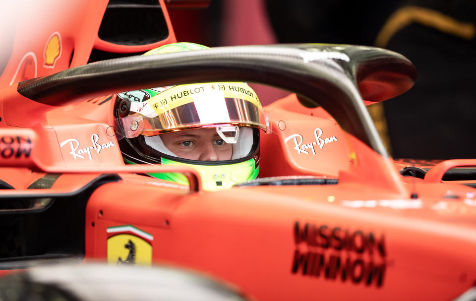 Mick Schumacher behind the wheel of a Ferrari for the first time (Getty)