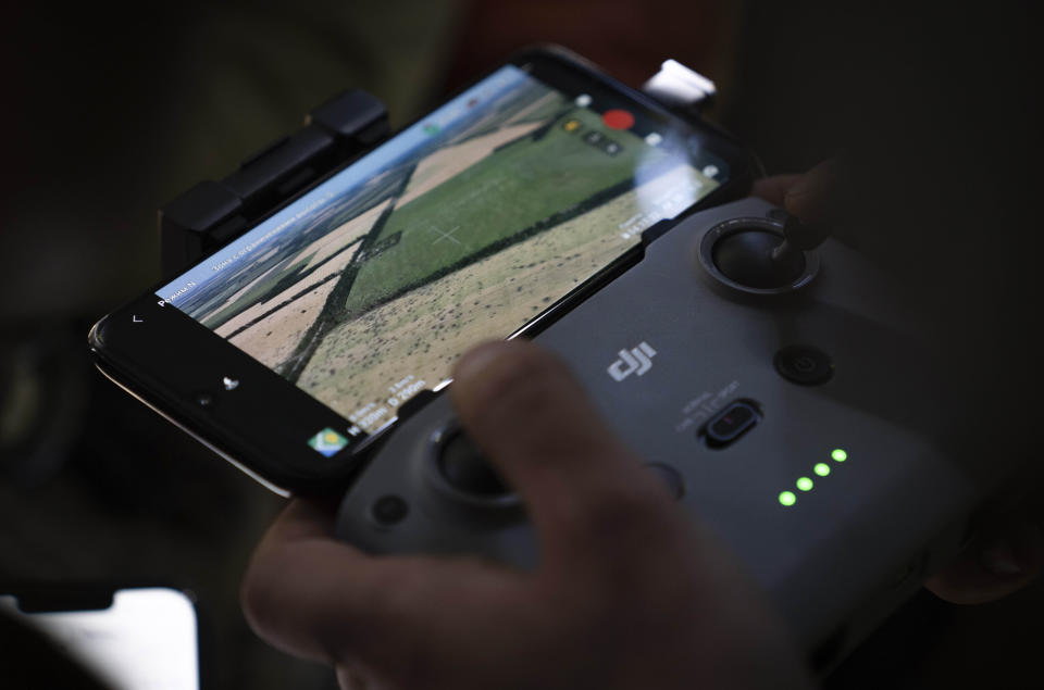 FILE - A Ukrainian serviceman corrects artillery fire by drone at the frontline near Kharkiv, Ukraine, on Saturday, July 2, 2022. (AP Photo/Evgeniy Maloletka, File)