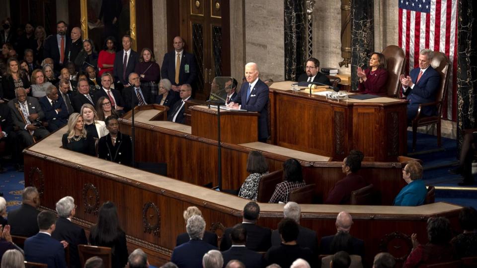 PHOTO: President Joe Biden speaks to Congress during his State of The Union address on February 7, 2023 in Washington, DC. (Nathan Posner/Anadolu Agency via Getty Images, FILE)