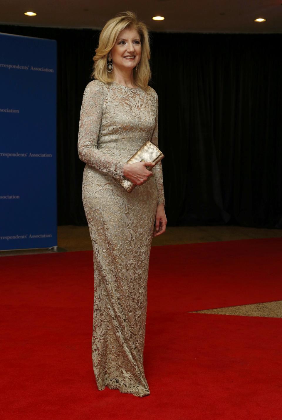 Author and columnist Arianna Huffington arrives on the red carpet at the annual White House Correspondents' Association Dinner in Washington, May 3, 2014. (REUTERS/Jonathan Ernst)