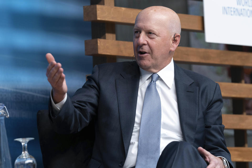 Chairman and Chief Executive Officer, Goldman Sachs David Solomon speaks at the forum Empowering Women as Entrepreneurs and Leaders during the World Bank/IMF Spring Meetings at the International Monetary Fund (IMF) headquarters in Washington, Thursday, April 13, 2023. (AP Photo/Jose Luis Magana)