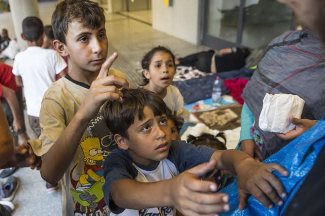 Migrants in Budapest Keleti railway station