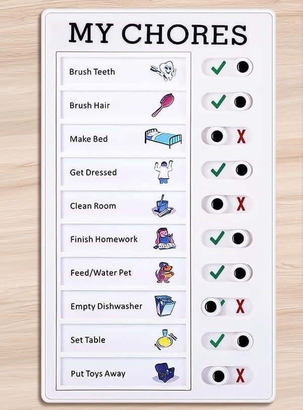 Chore chart with task list and corresponding completion checkmarks