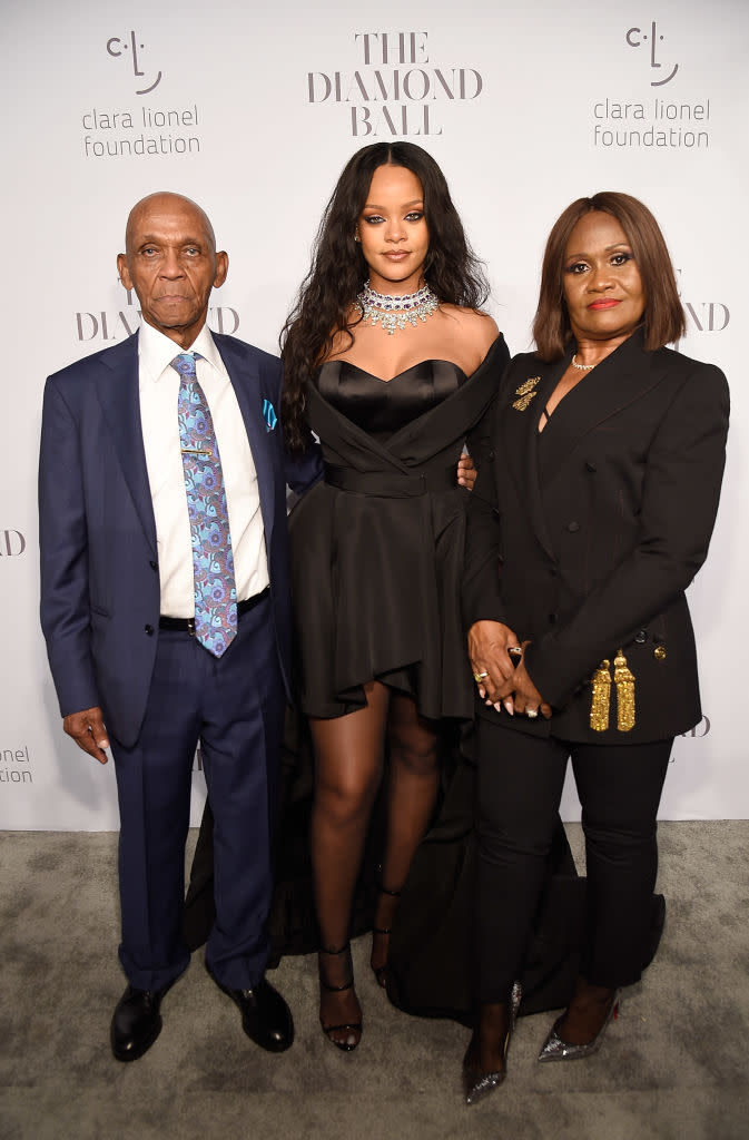 Lionel Braithwaite, Rihanna and Monica Braithwaite attend Rihanna's 3rd Annual Diamond Ball Benefitting The Clara Lionel Foundation at Cipriani Wall Street on September 14, 2017 in New York City. (Photo by Kevin Mazur/Getty Images for Clara Lionel Fo)