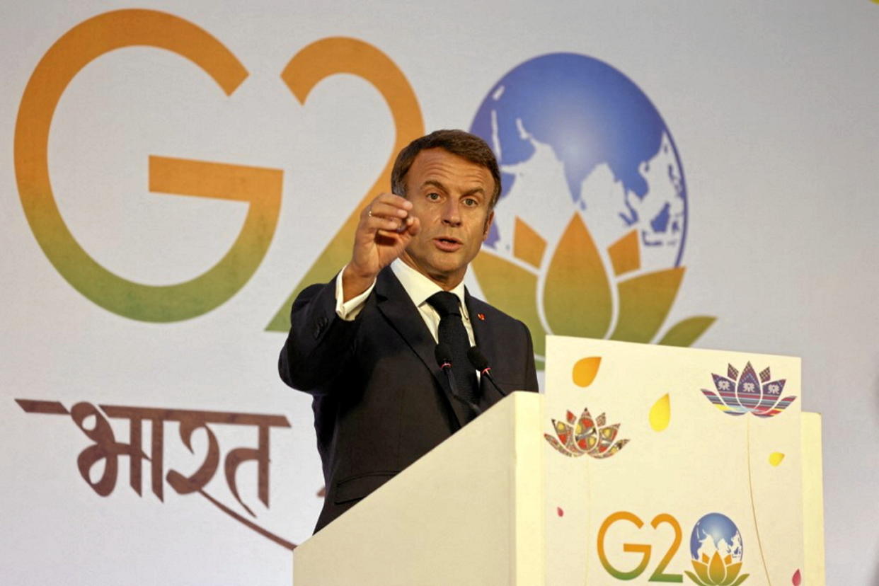 Emmanuel Macron pointe du doigt les manques du G20 sur la question climatique.   - Credit:LUDOVIC MARIN / AFP