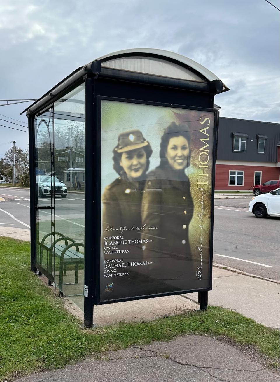 A Stratford, P.E.I. bus shelter was displaying a wartime image of the Thomas sisters this week. 