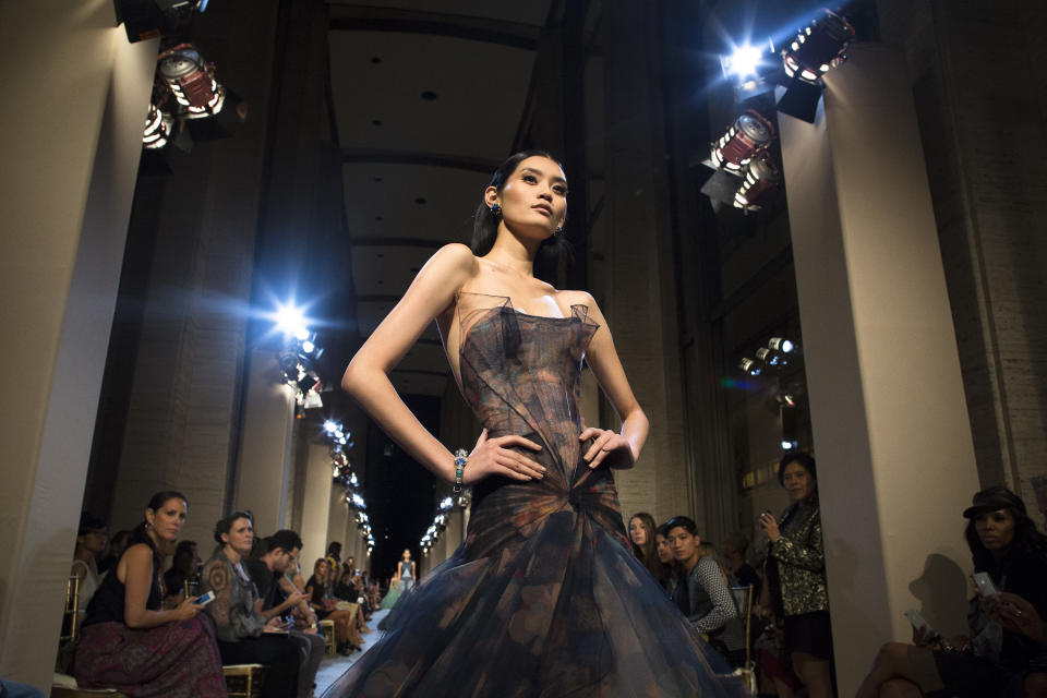 The Zac Posen Spring 2013 collection is modeled during Fashion Week in New York, Sunday, Sept. 9, 2012. (AP Photo/John Minchillo)