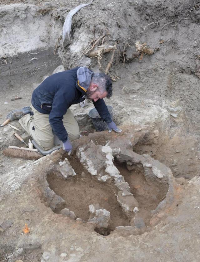 A 2,000-year-old potter’s kiln being excavated.