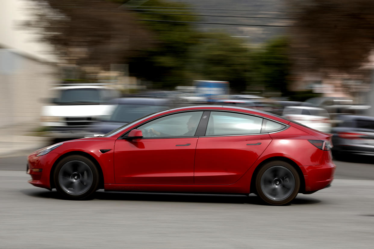 BURBANK, CA - FEBRUARY 16: Tesla Dealership along 811 S San Fernando Blvd, Thursday, Feb. 16, 2023 in Burbank, CA. Tesla, Inc. is recalling 362,758 vehicles in the U.S. because its Full Self-Driving Beta software may cause a crash, according a notice from the National Highway Transportation Safety Administration.  (Gary Coronado / Los Angeles Times via Getty Images)