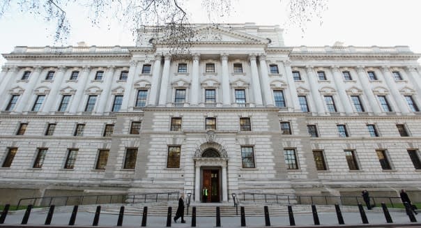 LONDON, ENGLAND - MARCH 23:  A general view of the Treasury building on March 23, 2011 in London, England. The Chancellor is expected to implement further measures to tackle the United Kingdom's deficit when he presents the budget to Parliament. The UK Consumer Prices Index (CPI) annual rate of inflation has risen to 4.4%, the highest since October 2008, increasing pressure on the Bank of England to raise interest rates and slow inflation.  (Photo by Oli Scarff/Getty Images)