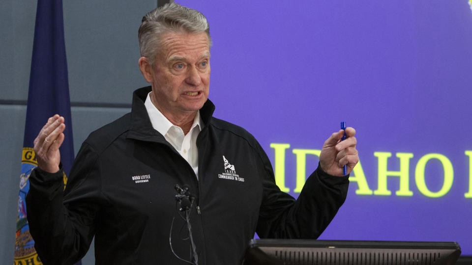 Idaho Gov. Brad Little at a March 2020 news conference. (Darin Oswald/Idaho Statesman/Tribune News Service via Getty Images)