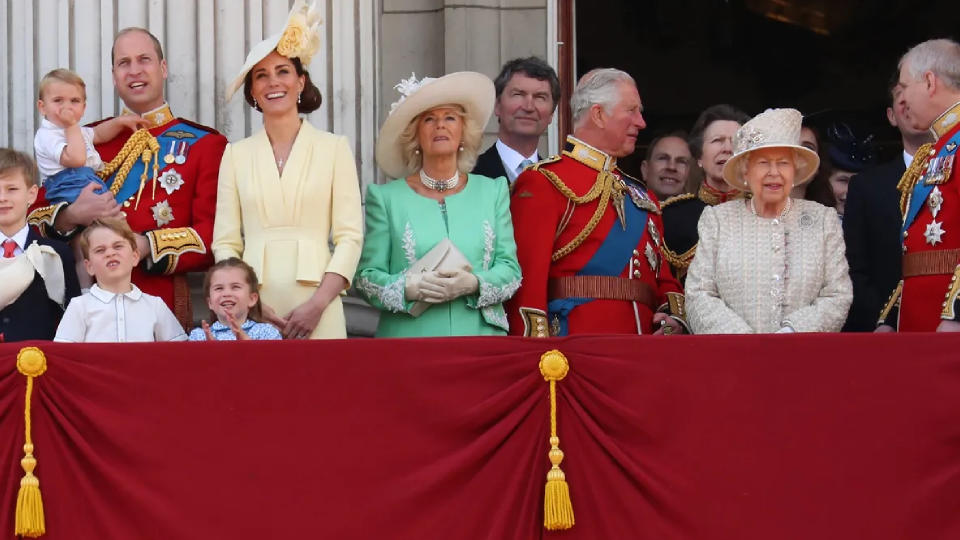 The family pose during the Trooping the Colour celebrations