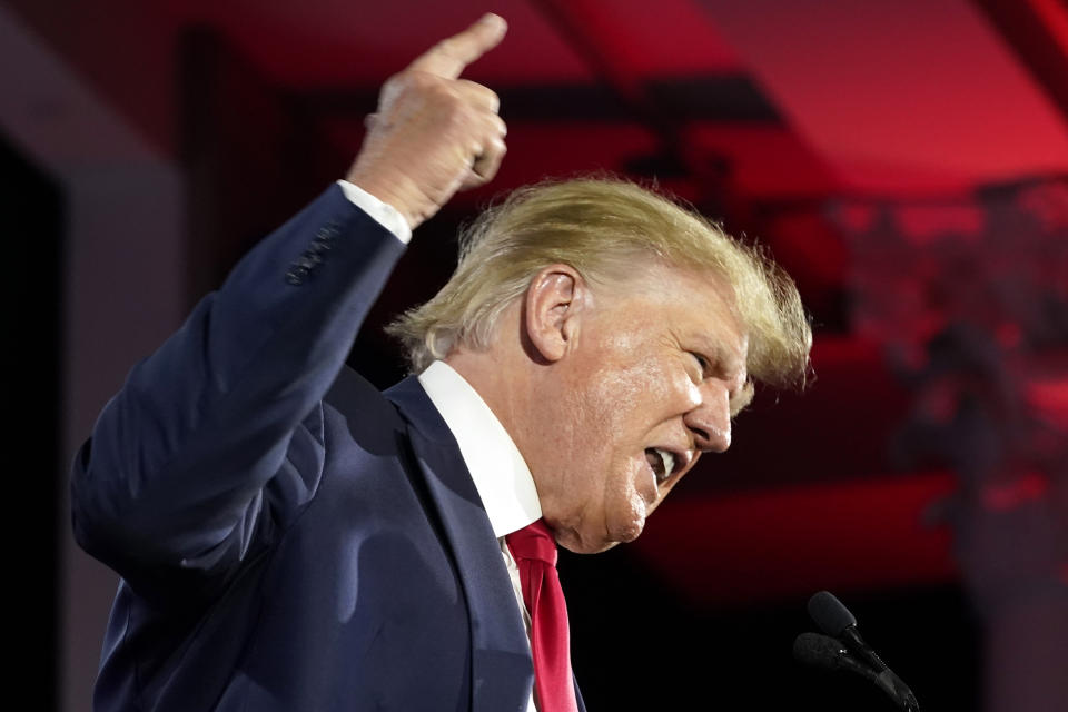 Former President Donald Trump speaks at the Faith and Freedom Coalition’s “Road to Majority” event, Friday, June 17, 2022, in Nashville, Tenn. (AP Photo/Mark Humphrey)