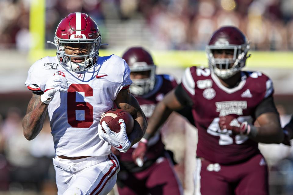 Alabama receiver DeVonta Smith. 2019 stats: 65 catches for 1200 yards and 13 TDs.