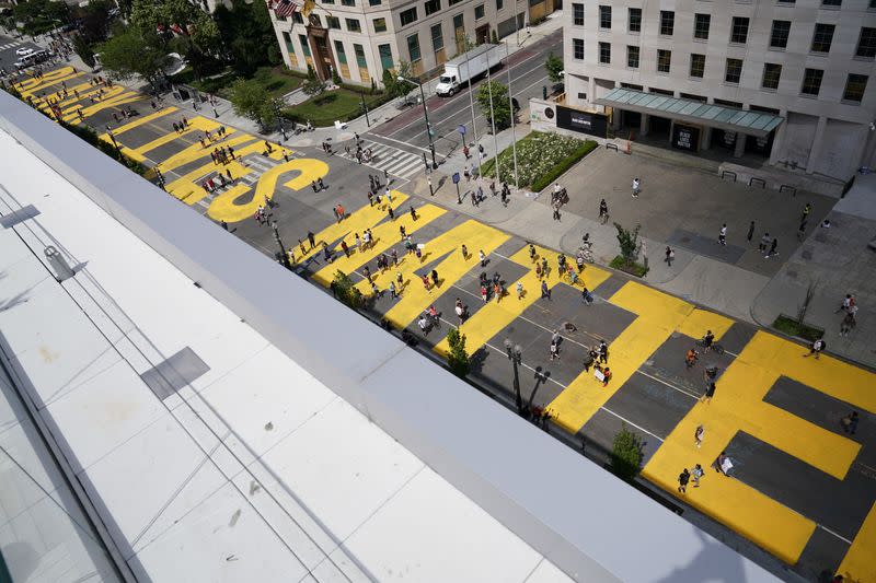 Black Lives Matter painting is seen on street as protests against racial inequality continue in Washington