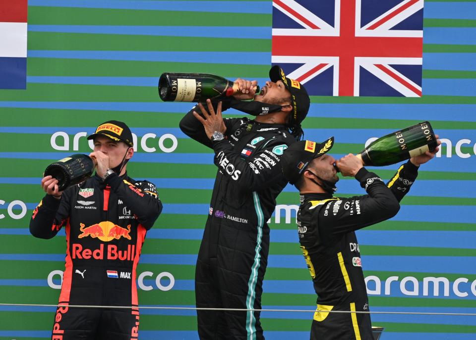 Daniel Ricciardo (right) returned to the podium for the first time in more than two yearsAP