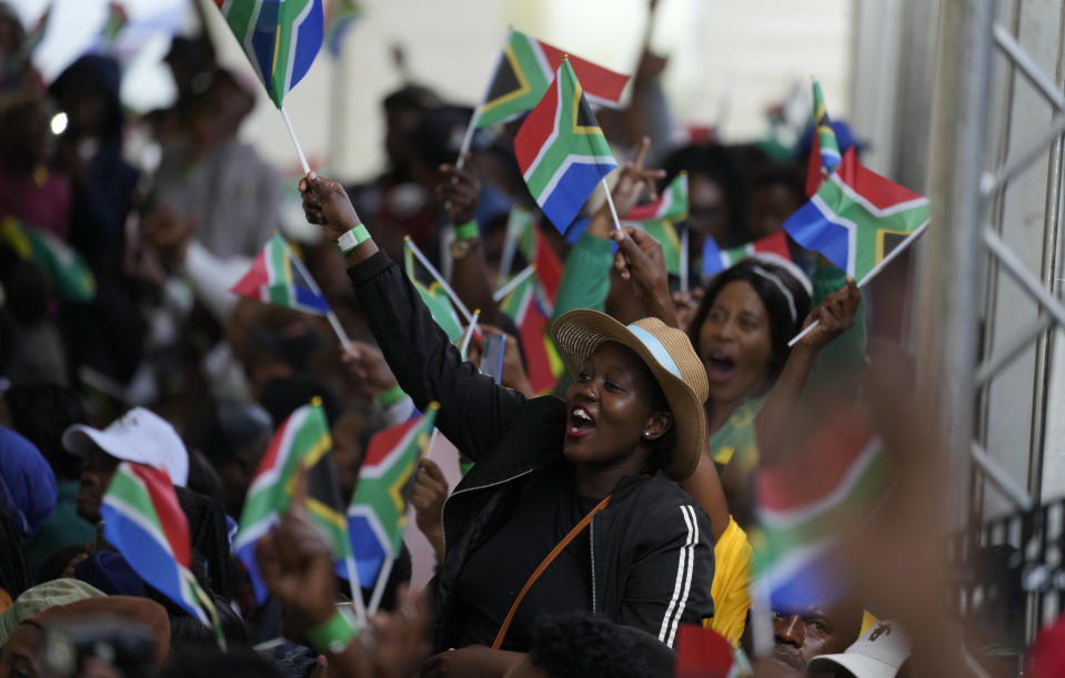 People attend Freedom Day celebrations in Pretoria, South Africa, Saturday April 27, 2024. The day marks April 27 when the country held pivotal first democratic election in 1994 that announced the official end of the racial segregation and oppression of apartheid. (AP Photo/Themba Hadebe)