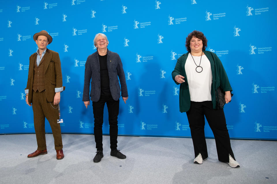 (from left): actor Alexander Scheer, director Andreas Dresen and actress Meltem Kaptan at the photo call for 'Rabiye Kurnaz vs. George W. Bush' at the 2022 Berlinale