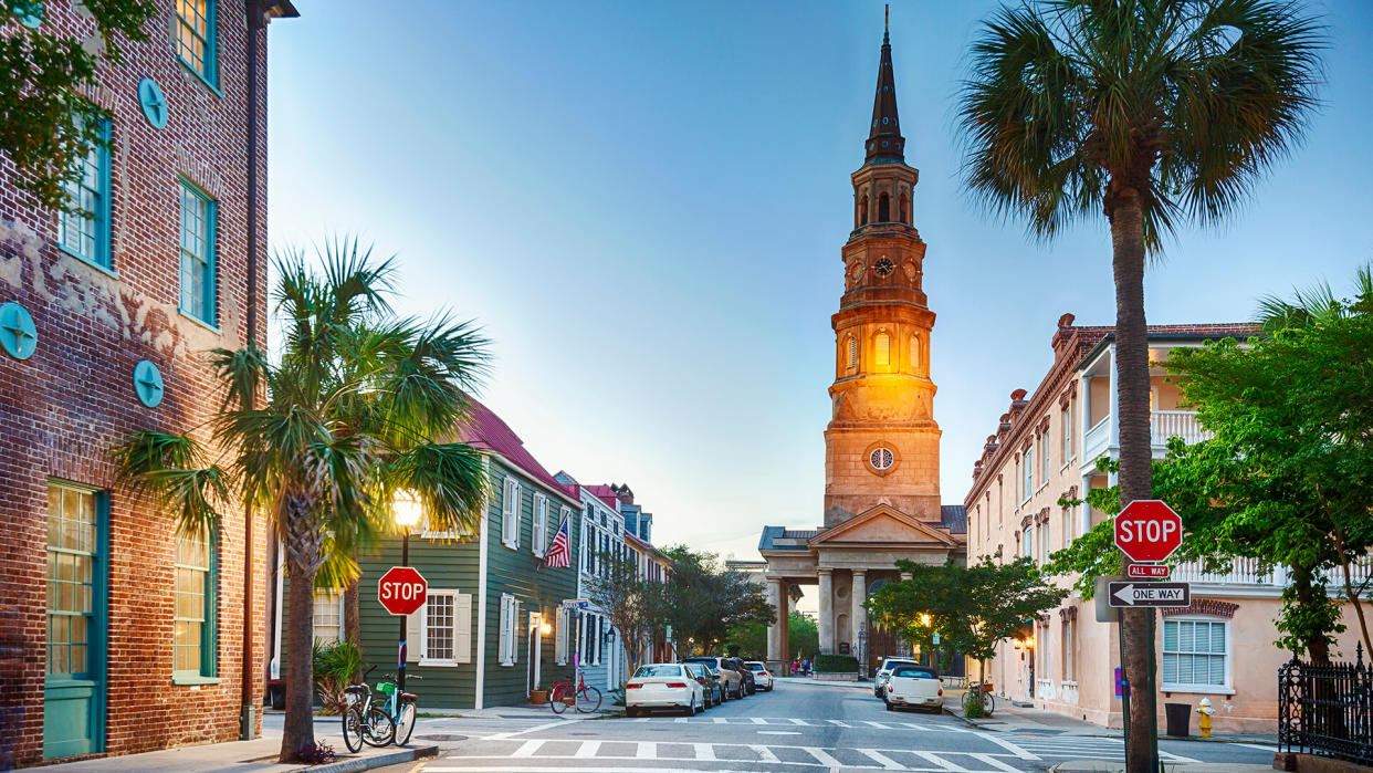 Downtown Charleston, South Carolina in the early evening.