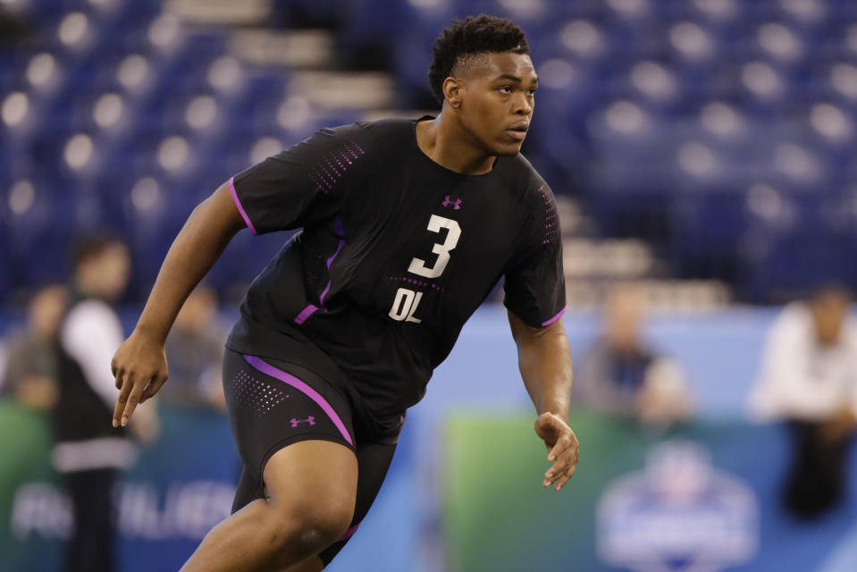 Orlando Brown will start his career where his late father made a name for himself after being selected in the third round by the Baltimore Ravens. (AP)