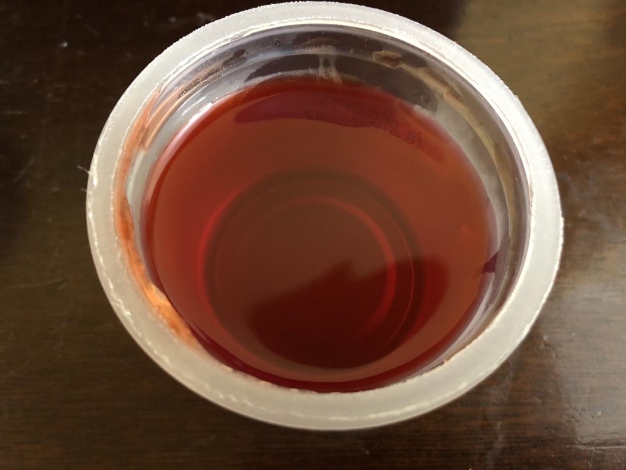 A single opened and undisturbed cup of Jell-O strawberry gelatin snack in the Franklin Farm section of Oak Hill, Fairfax County, Virginia