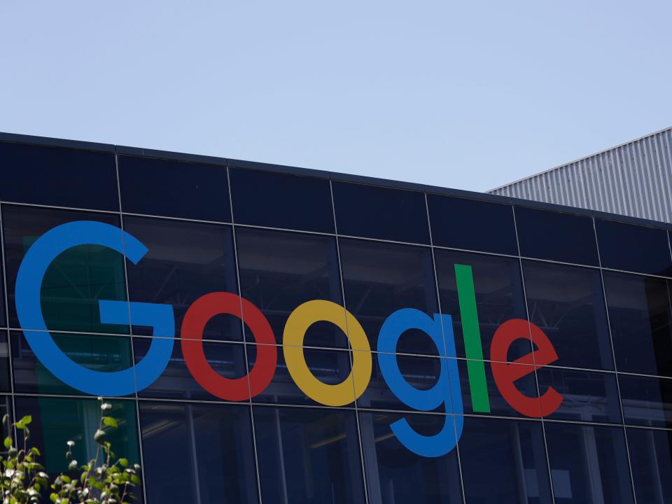 The Google logo is seen at the company's headquarters in Mountain View, California,