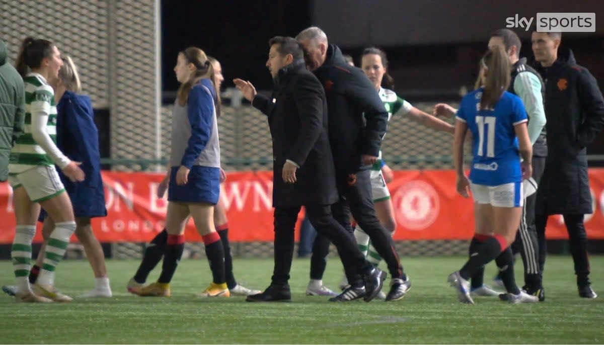 Rangers coach Craig McPherson appeared to headbutt Celtic boss Fran Alonso (Sky Sports)