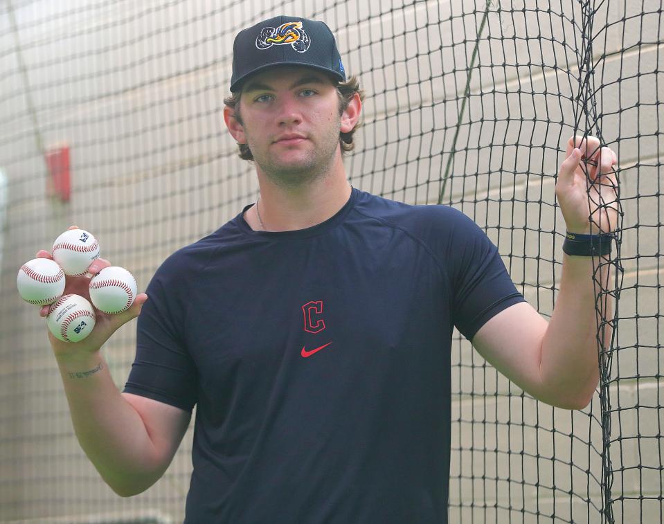 RubberDucks pitcher Gavin Williams poses for a photo Tuesday, April 4, 2023, at Canal Park.