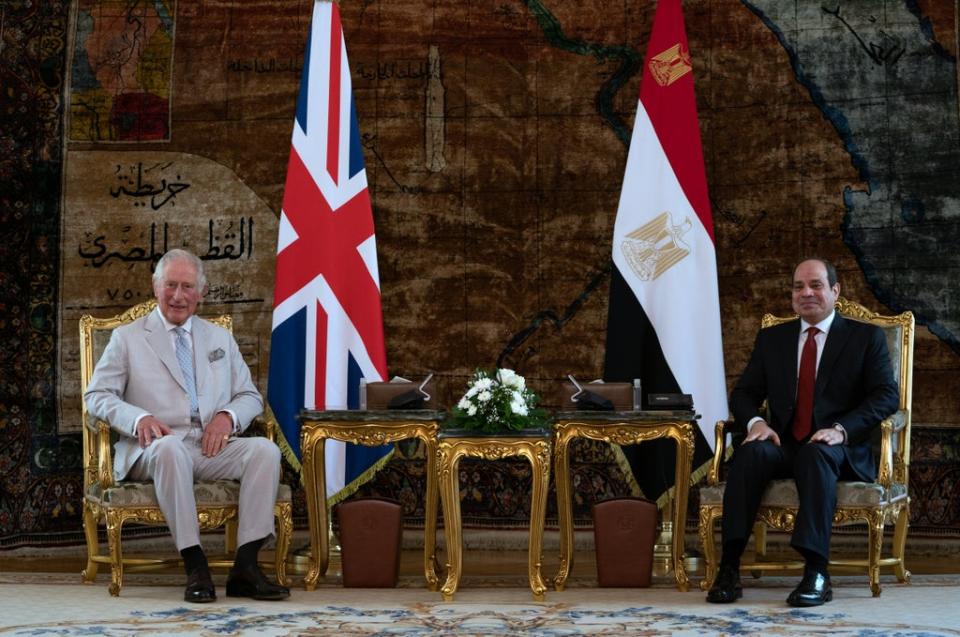 Charles held talks with Egyptian president Abdel Fattah el-Sisi at the Al-Ittihadiya Palace – a former colonial luxury hotel (Joe Giddens/PA) (PA Wire)