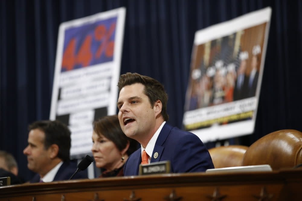 In this Dec. 11, 2019, file photo Rep. Matt Gaetz, R-Fla., gives his opening statement during a House Judiciary Committee markup of the articles of impeachment against President Donald Trump on Capitol Hill in Washington. (AP Photo/Patrick Semansky, File)