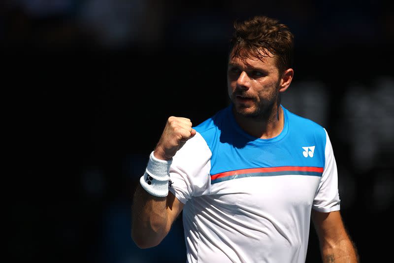 FILE PHOTO: Tennis - Australian Open - Quarter Final - Melbourne Park, Melbourne, Australia - January 29, 2020 Switzerland's Stan Wawrinka celebrates during his match against Germany's Alexander Zverev REUTERS/Kai Pfaffenbach