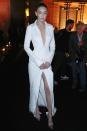 <p>In a white collared Brandon Maxwell gown with Messika by Gigi Hadid jewelry and metallic pumps at a Messika Jewelry launch party during Paris Fashion Week. </p>