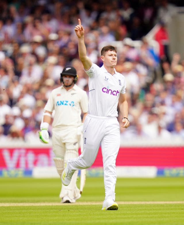 Matthew Potts celebrates the wicket of New Zealand’s Kane Williamson