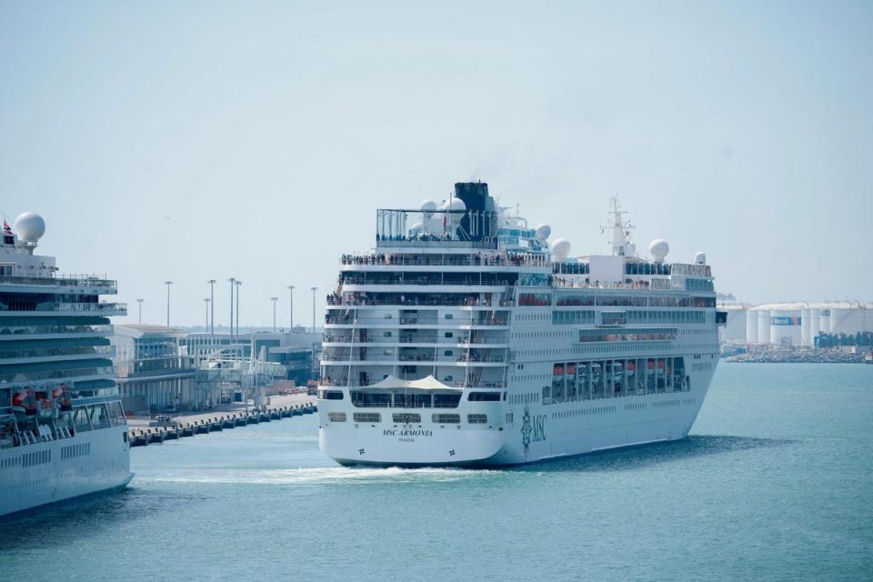 The Armonia leaving Barcelona after a number of passengers were removed (Reuters)