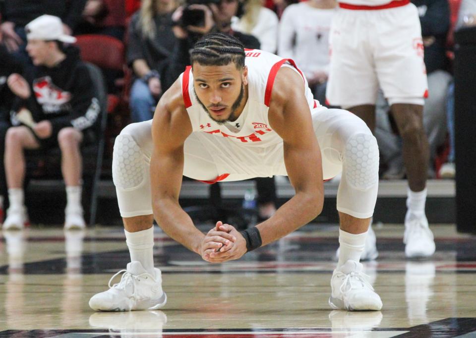 Texas Tech's Kevin Obanor gets loose before a non-conference men's basketball game on Tuesday, December 27, 2022 in United Supermarkets Arena.