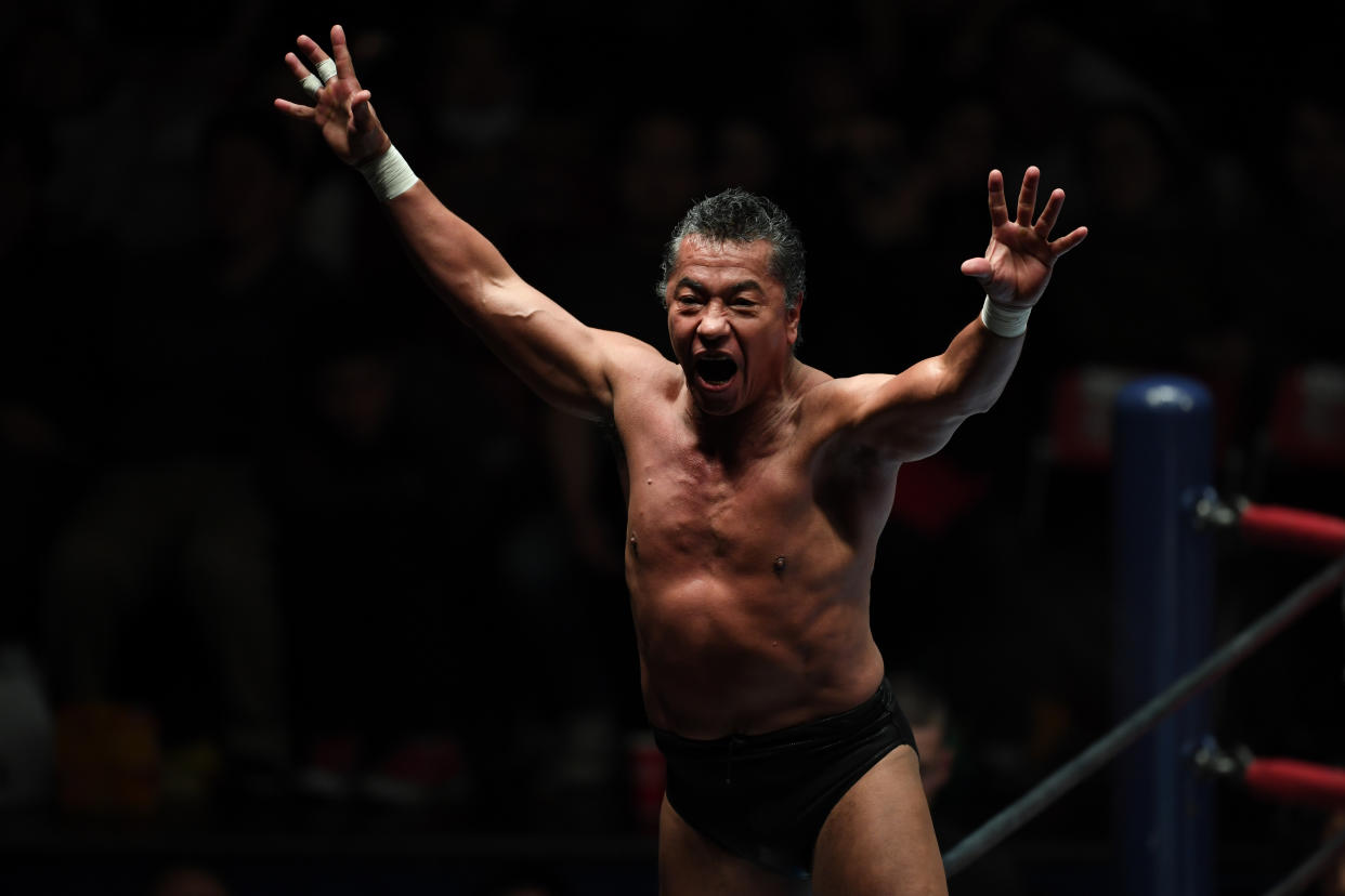 Negro Casas en enero de 2020, durante una función conjunta del Consejo Mundial de Lucha Libre y New Japan Pro Wrestling en Tokio. (Masashi Hara/Getti Images)