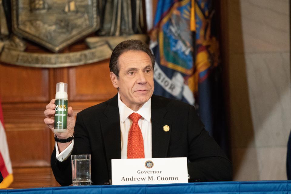 Gov. Andrew Cuomo announced March 9, 2020, that New York will make its own hand sanitizer, NYS Clean, using prison workers to fend off a shortage due to coronavirus.