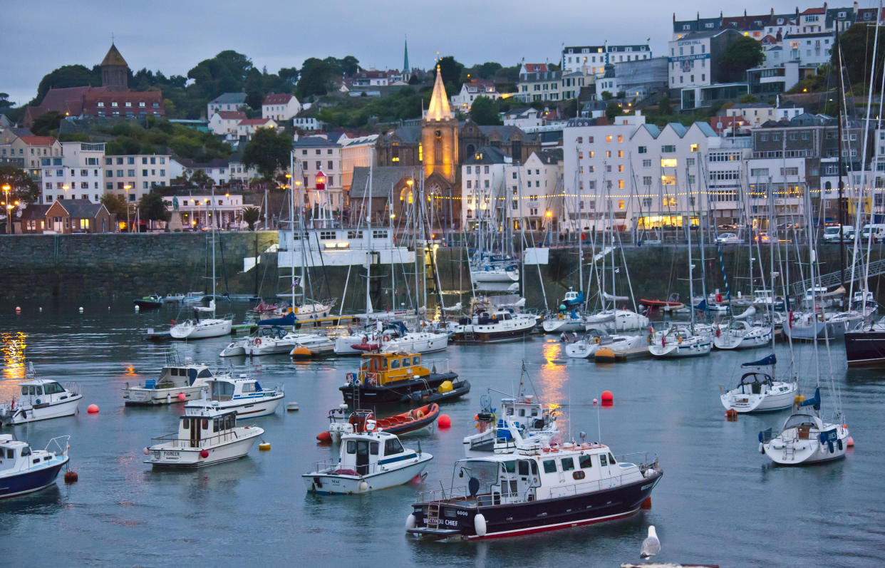 Guernsey’s St Peter Port harbour in the evening.