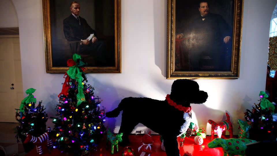 <strong>2010: </strong>The theme "Simple Gifts" included a replica of the family dog, Bo, made of pipe cleaners. - Charles Dharapak/AP